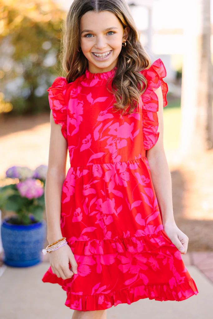 Girls: A True Beauty Red Floral Dress | The Mint Julep Boutique