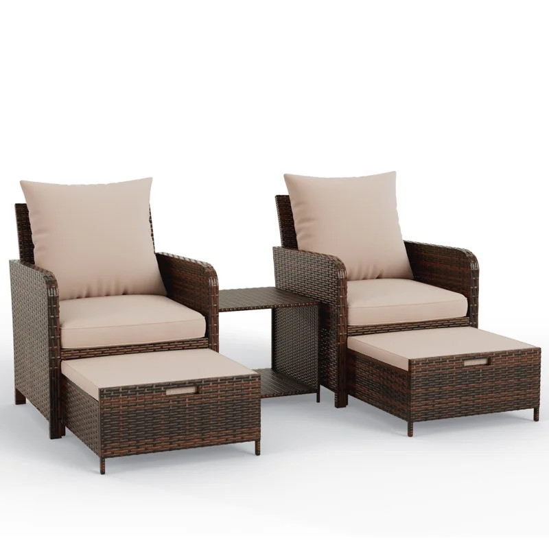 ELPOSUN 5 Piece Patio Furniture Set, Outdoor PE Wicker Chairs for Two with Ottoman Underneath,Bei... | Walmart (US)
