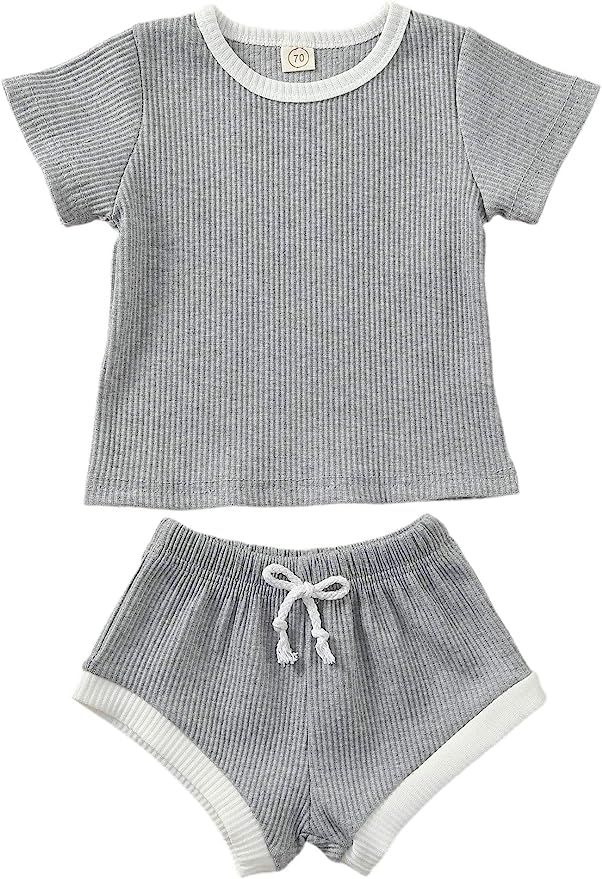 Argorgeous Newborn Unisex Baby Clothes, Rib Stitch Short Sleeve Shirt+ Bloomer Shorts, Summer Clo... | Amazon (US)