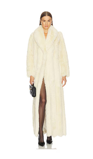 Luciana Faux Fur Maxi Coat in Cream | Revolve Clothing (Global)