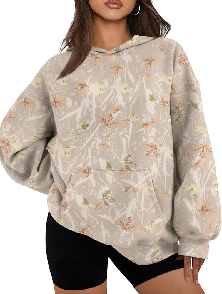 Camo Hoodie for Men Women Oversized Fleece Maple Leaf Hooded Sweatshirt Graphic Print Pullover Ho... | Amazon (US)