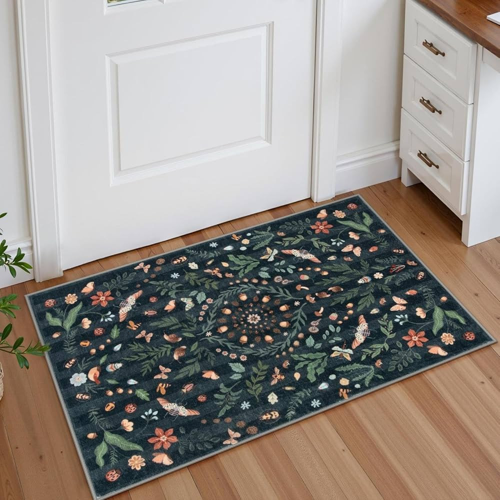 Lahome Insect Botanical Floral 2x3 Small Kitchen Rugs for Entryway Black Door Mat Indoor Entrance... | Amazon (US)