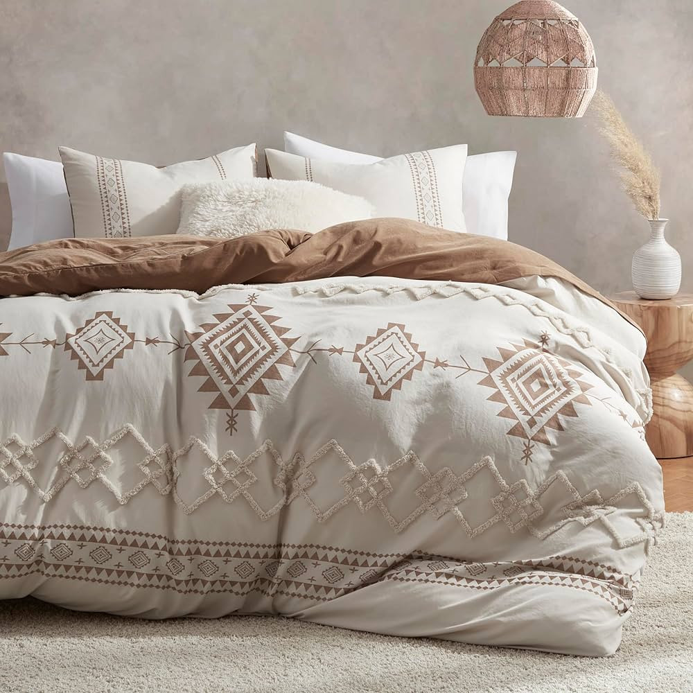 Oli Anderson Boho Duvet Cover Set King Size, Beige and Terracotta Color Clash 3 Pieces Microfiber... | Amazon (US)