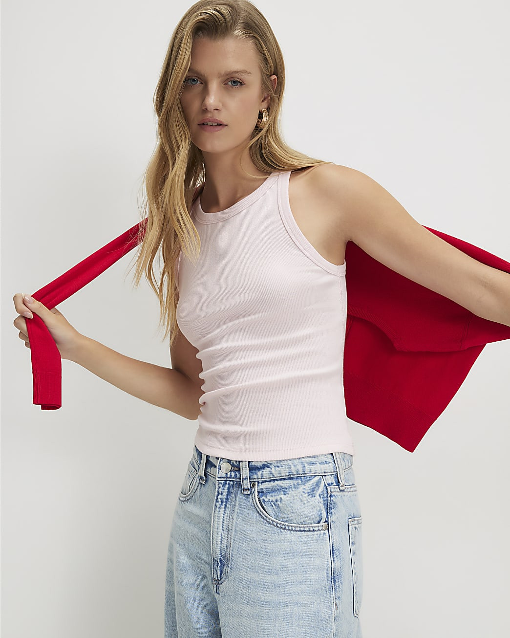 Pink Cotton Blend Sleeveless Ribbed Tank Top | River Island UK & IE