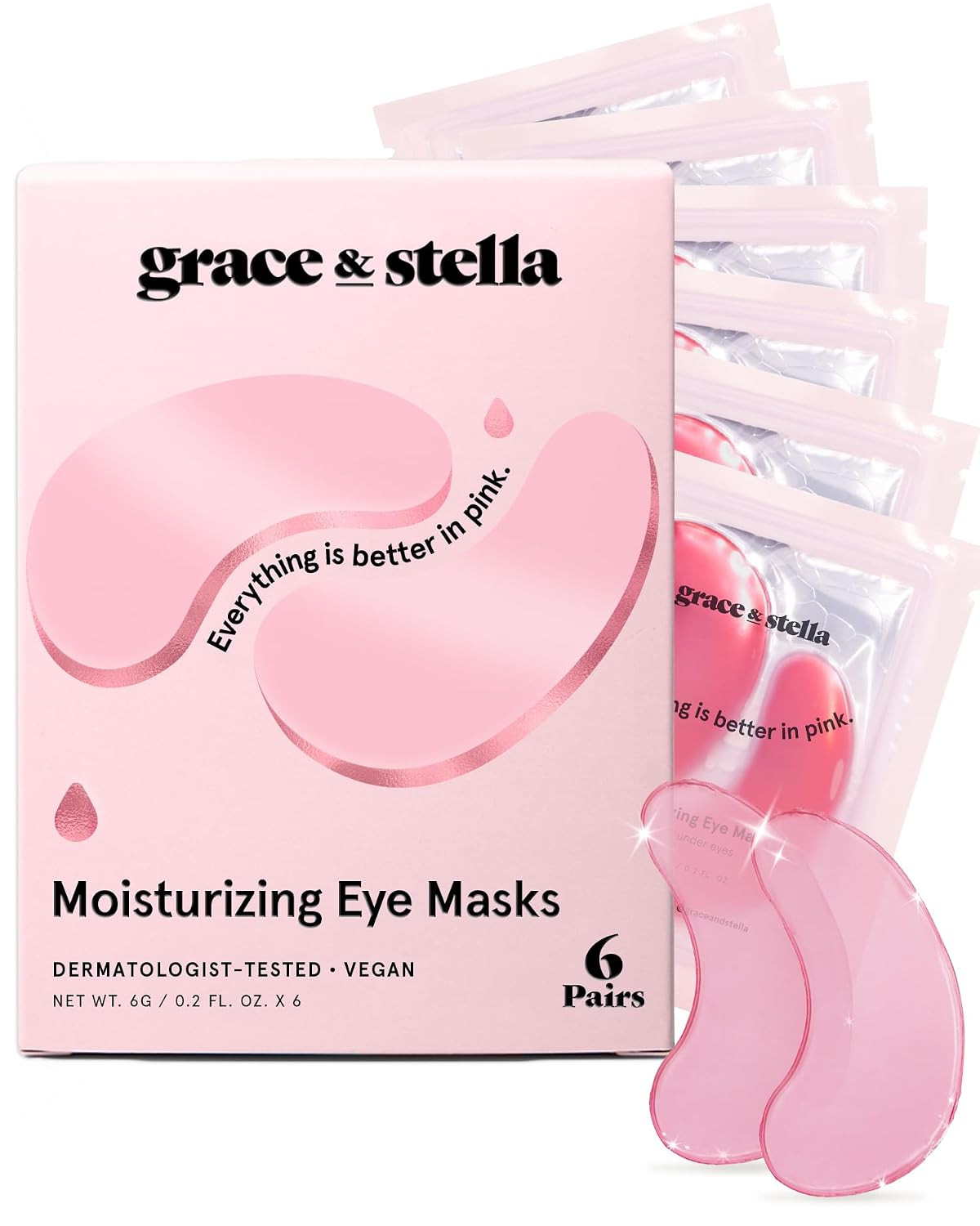 grace & stella Award Winning Under Eye Mask - Reduce Dark Circles, Puffy Eyes, Undereye Bags, Wrinkles - Gel Under Eye Patches - Small Birthday Gifts - Vegan Cruelty-Free (Pink, 6 Pairs) | Amazon (US)