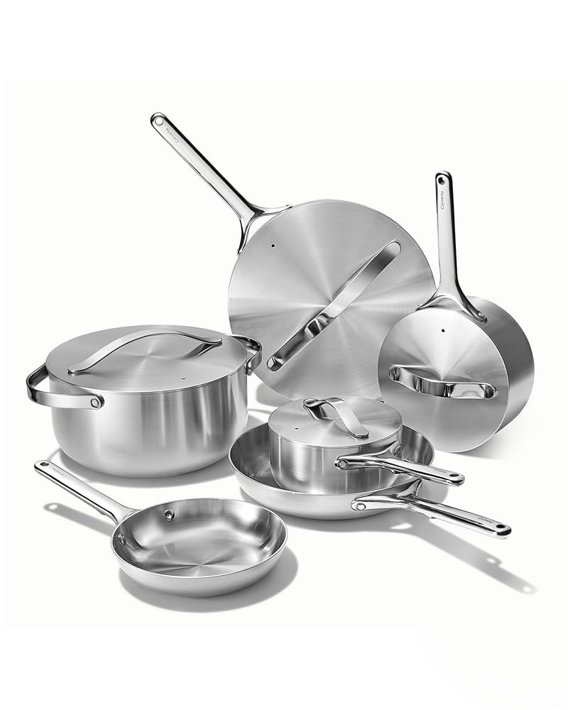 Caraway Stainless Steel Deluxe Cookware Set (16 Piece) - 5-Ply Stainless Steel Pots, Frying Pans,... | Amazon (US)