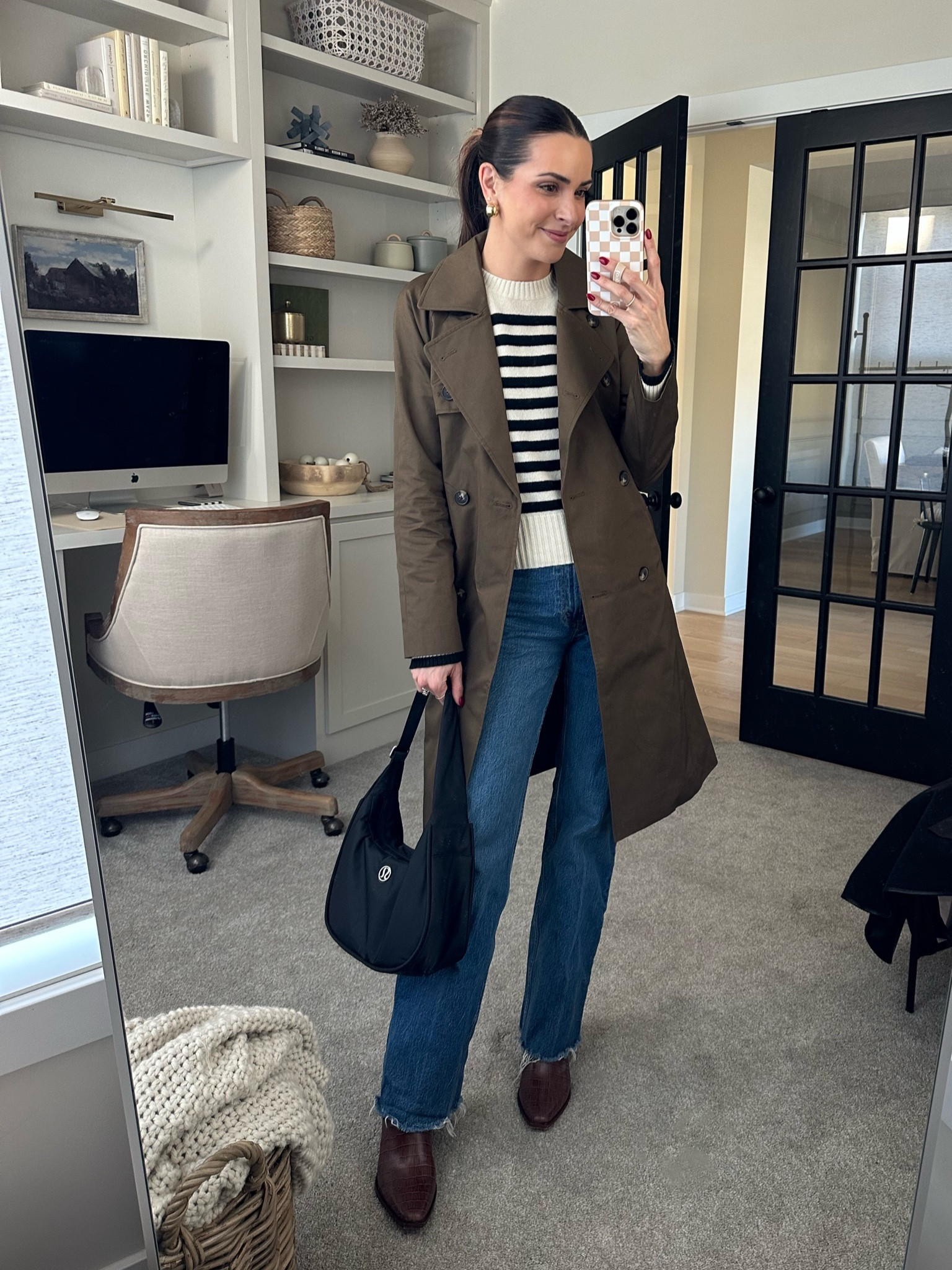 Everlane code BROWN20 
Trench coat: sized down (XS) 
Stripe sweater: tts (S) 
Jeans: true to size (26L) 
Brown croc booties: tts 

Miranda Frye code STYLED
Electric Picks code TAYLOR20 

Fall outfit ideas 

#LTKfindsunder100 #LTKSeasonal #LTKCyberWeek