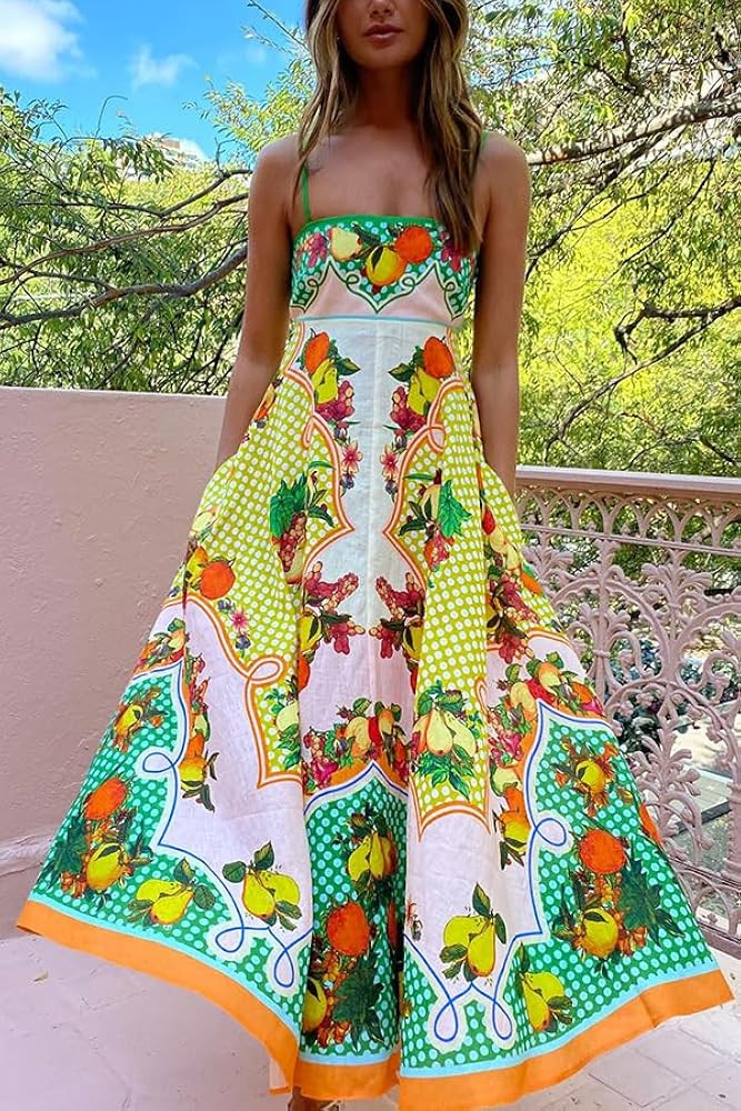 Women Graffiti Long Dress Cute Graphic Spaghetti Strap A Line Maxi Dress Boho Cami Sundress Summe... | Amazon (US)