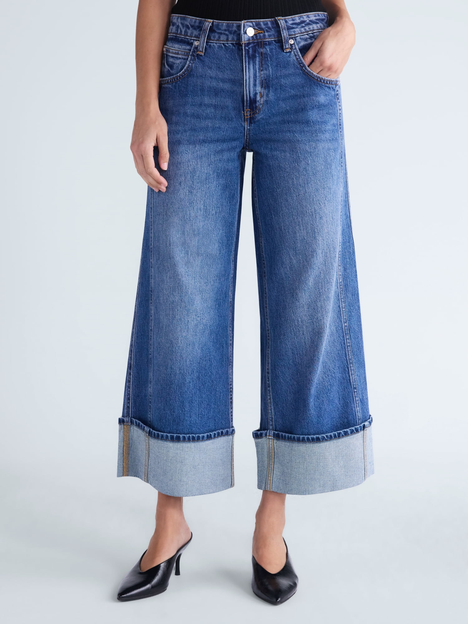 Scoop Women's and Women's Plus Mid Rise Cuffed Wide Leg Jean, Sizes 0-28W | Walmart (US)