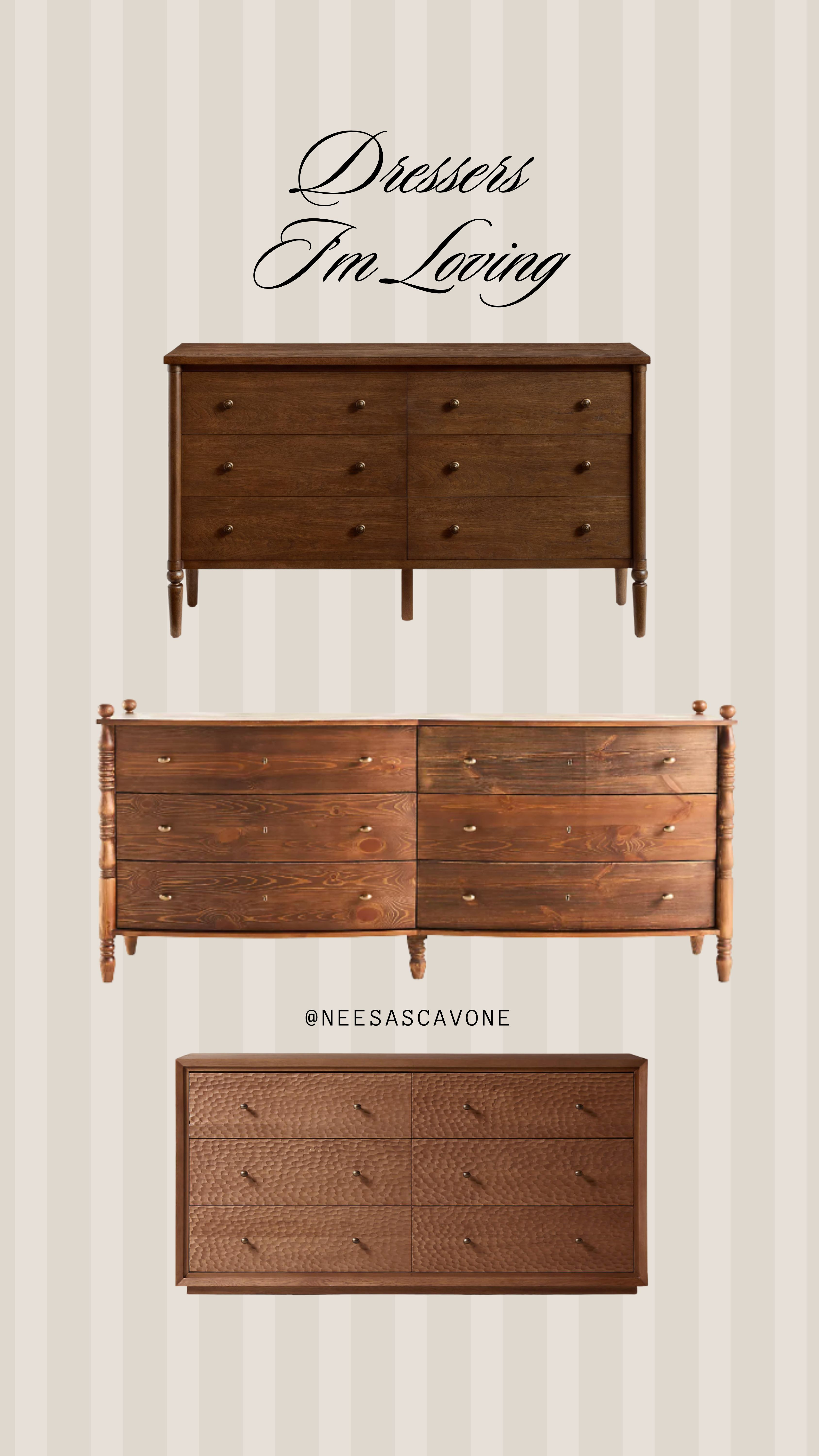Dressers I’m loving lately 🤎 Timeless wood tones, vintage-inspired details, and pieces that instantly make a bedroom feel warmer and more elevated. These are perfect if you love a traditional, collected home aesthetic that won’t feel dated in a few years.

Shop my favorite wood dressers + bedroom furniture finds on my LTK ✨

#Dressers #BedroomFurniture #WoodDresser #TraditionalHome #TraditionalDecor #TimelessInteriors #BedroomInspo #HomeDecor #FurnitureFinds #LTKHome #LTKFinds #VintageInspired #ClassicInteriors #WarmWood 

 #LTKSeasonal #LTKHome #LTKBeauty