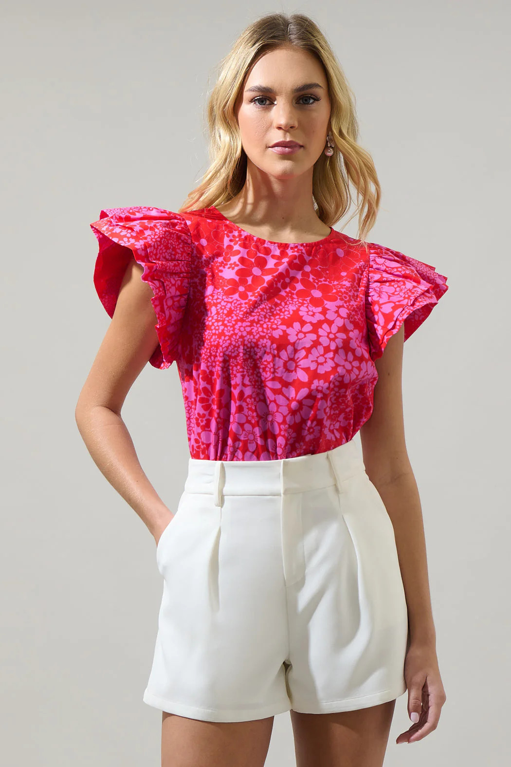 Addie Floral Elley Ruffle Sleeve Top | Sugarlips