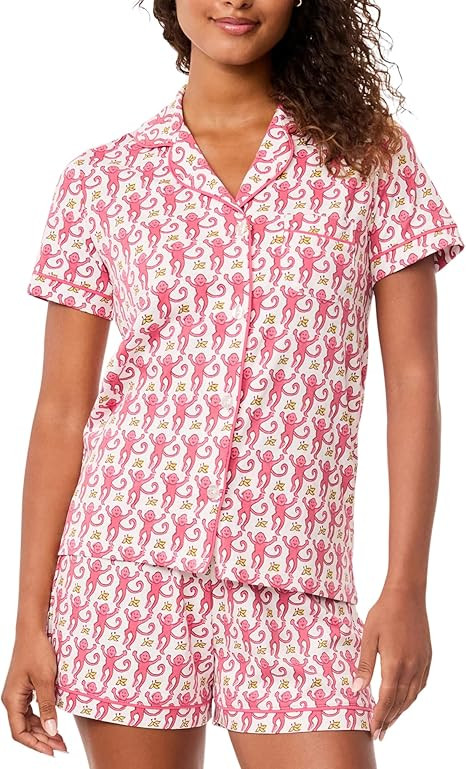 HMPEAIIY Women Y2k Pajamas Set Cute Preppy 2PCS Button Down Holiday Monkey Shorts Matching Summer... | Amazon (US)