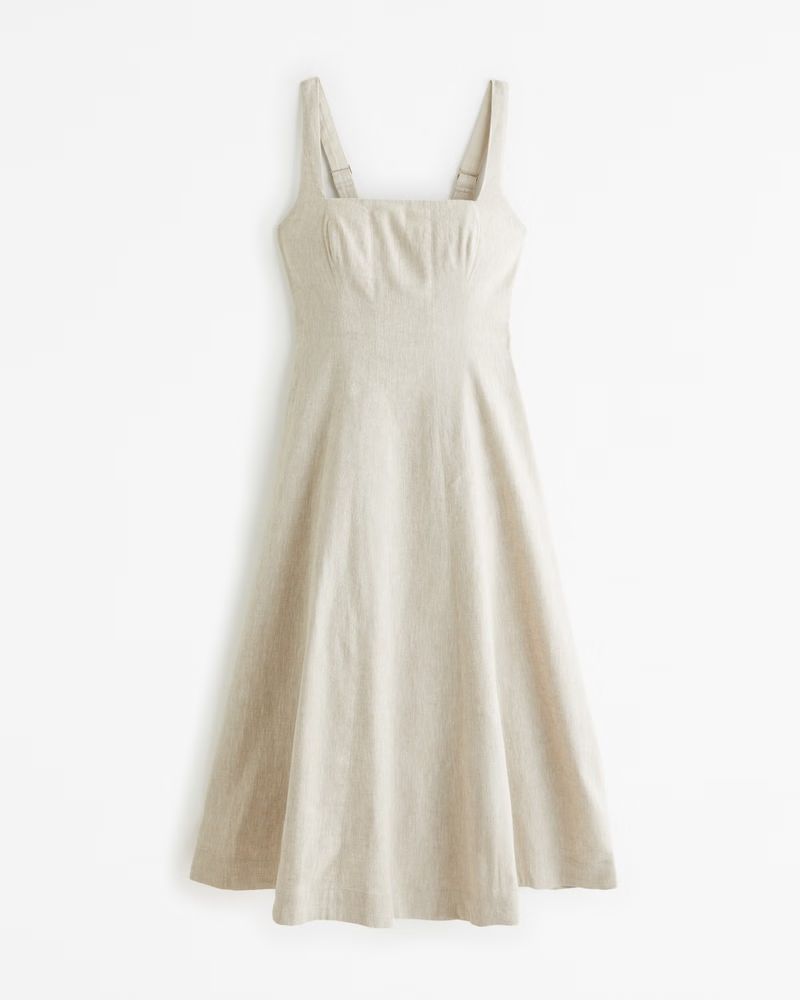 Seamed Linen-Blend Midi Dress | Abercrombie & Fitch (US)