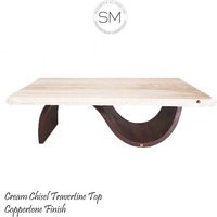 Contemporary Coffee Table Rectangular, Travertine Top & Metal Industrial Iron Base. Mexports By Susana Molina | Etsy (US)