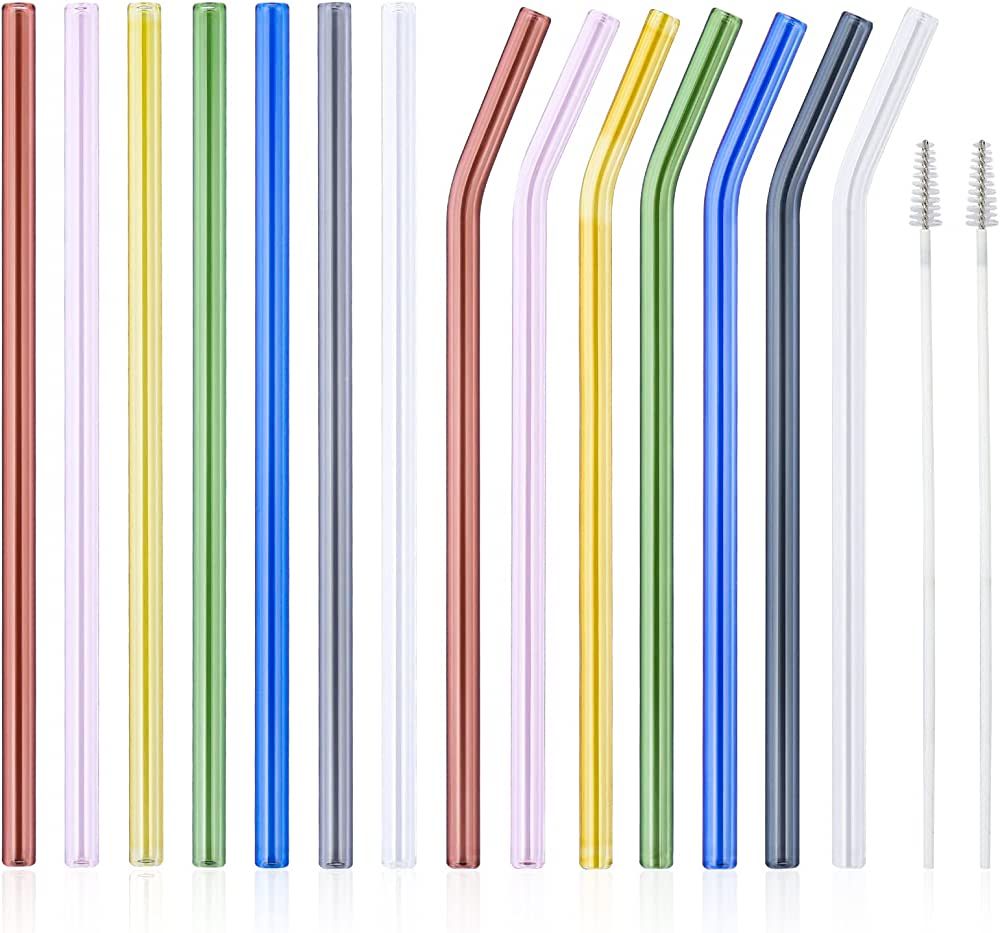 Kitchnacc 14 Pack Reusable Color Glass Straws Set - 8.5" x 10 mm - Set of 7 Straight and 7 Bent i... | Amazon (US)