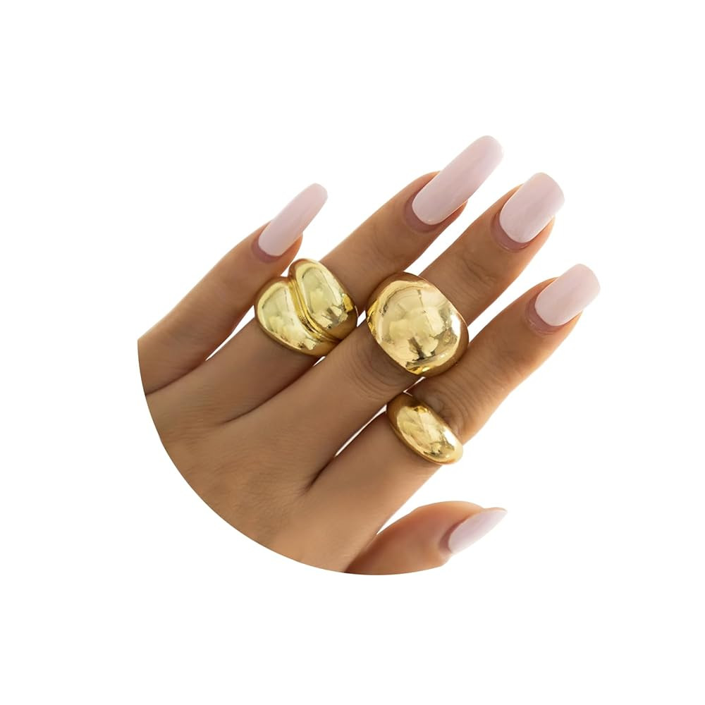 Gold Chunky Dome Rings Set for Women Statement Rings Gold Plated Thick Rings Stacking Rings | Amazon (US)
