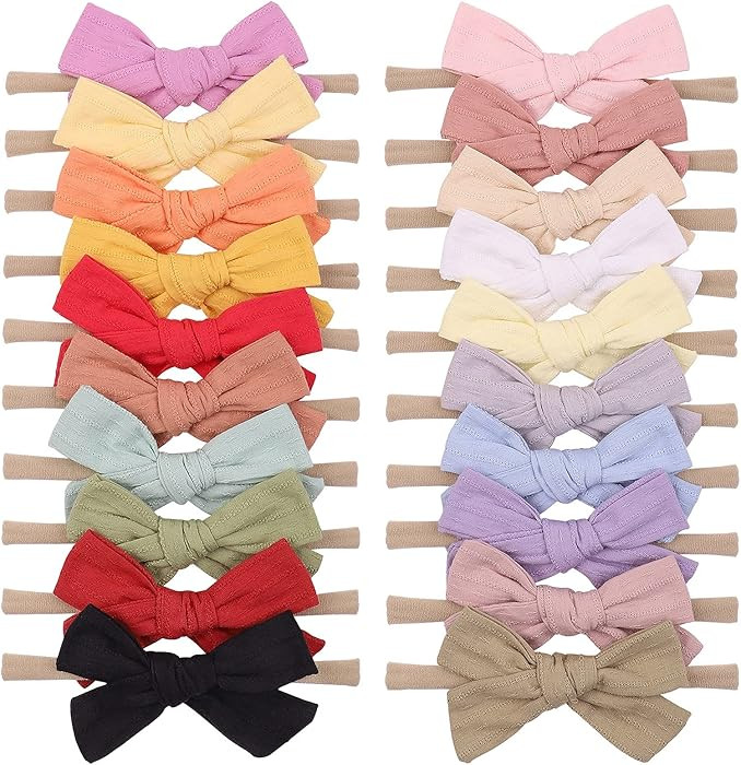 jollybows 20pcs Baby Girls Cotton Hair Bows Headbands Nylon Hair Bands Elastic Hair Accessories f... | Amazon (US)