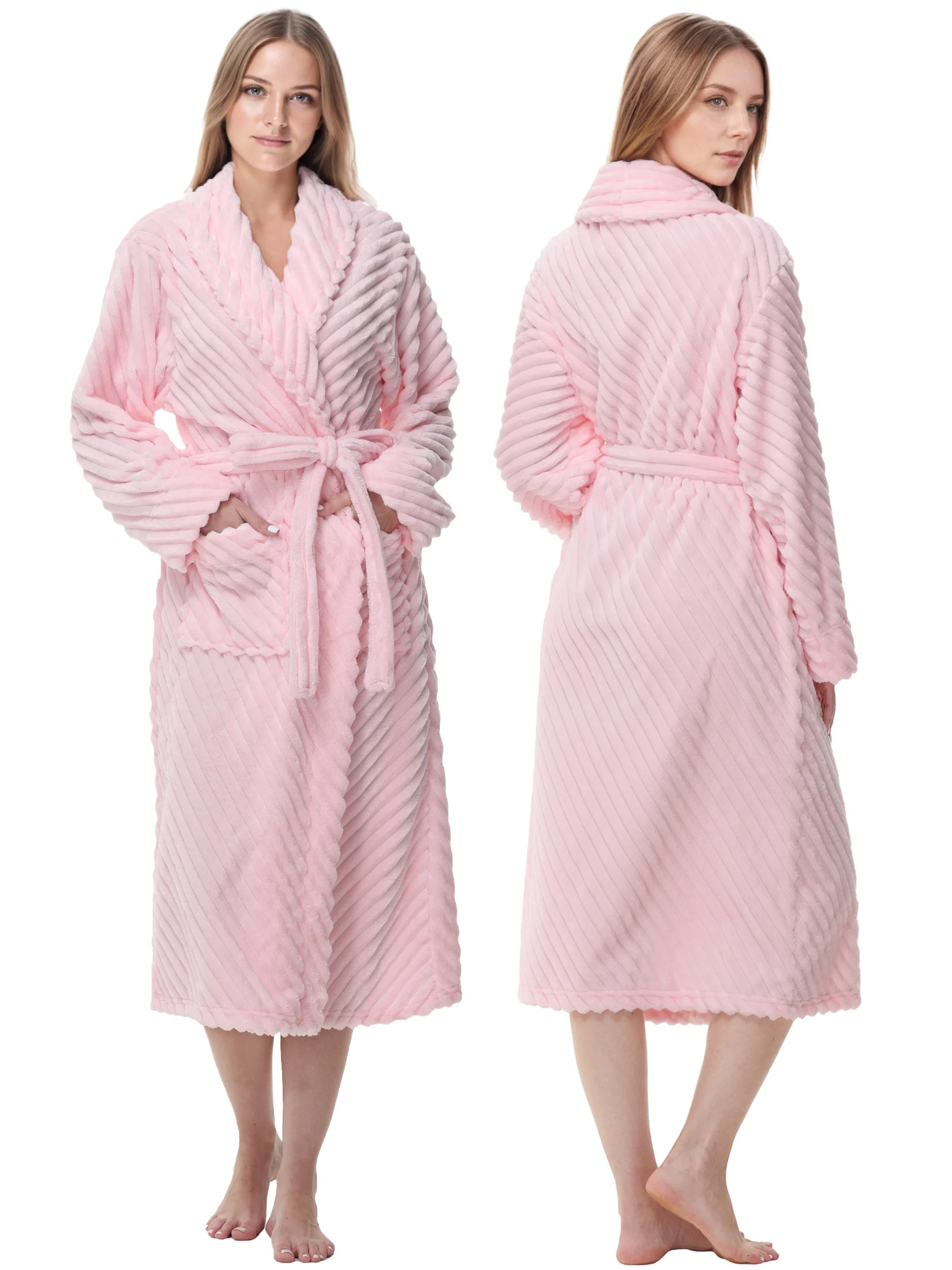Enwphrey Pink Women Robe Soft Cozy Warm Bathrobe Ladies Long Fleece Plush Comfy Spa Housecoat Lig... | Walmart (US)