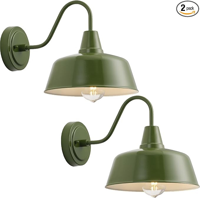 10-Inch Olive Green Gooseneck Barn Lights (2-Pack) - Rustic Outdoor Wall Sconces for Farmhouse, P... | Amazon (US)