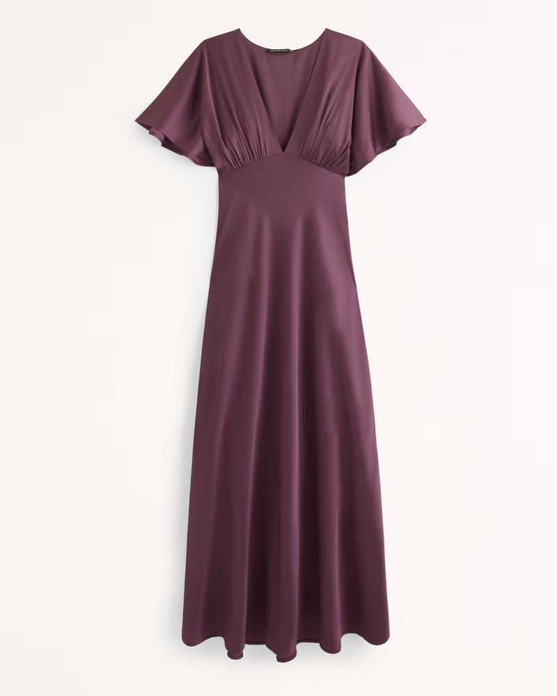Flutter Sleeve Satin Maxi Dress | Abercrombie & Fitch (UK)