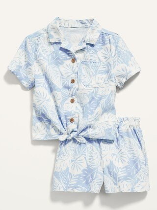 Tie-Front Linen-Blend Top and Shorts Set for Toddler Girls | Old Navy (US)