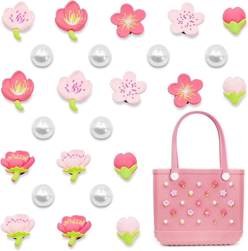 QTKJ Accessories for Bogg Bag, Pink Flowers and Pearls Decoration for Bogg Bag Charms, Compatible... | Amazon (US)