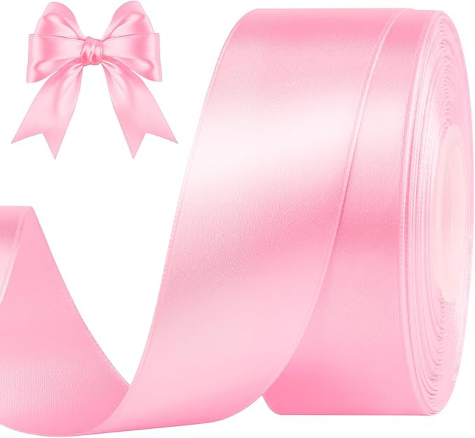 1-1/2 Inches 50 Yards Pink Satin Ribbon, Solid Fabric Ribbon Roll for Flower Bouquets, Gift Wrapp... | Amazon (US)