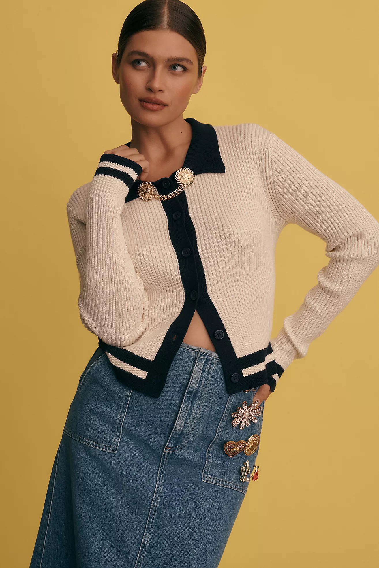 Central Park West Colorblock Polo Cardigan Sweater | Anthropologie (US)