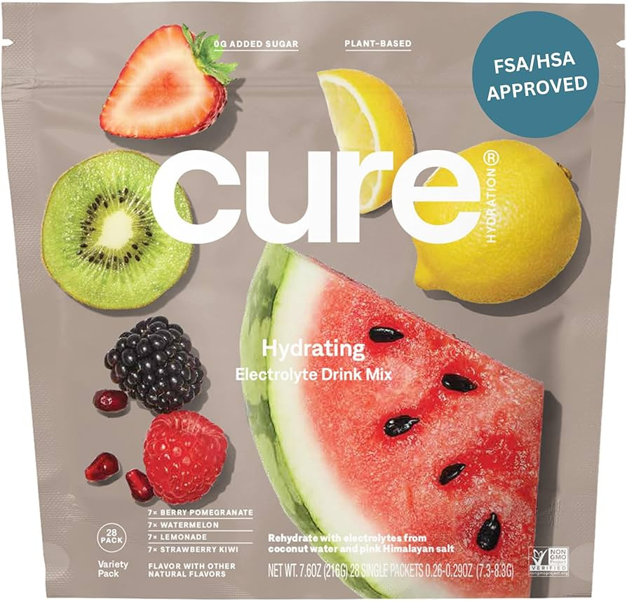 Cure Hydration | Plant-Based Electrolyte Drink Mix | No Added Sugar | Dehydration Relief Powder M... | Amazon (US)