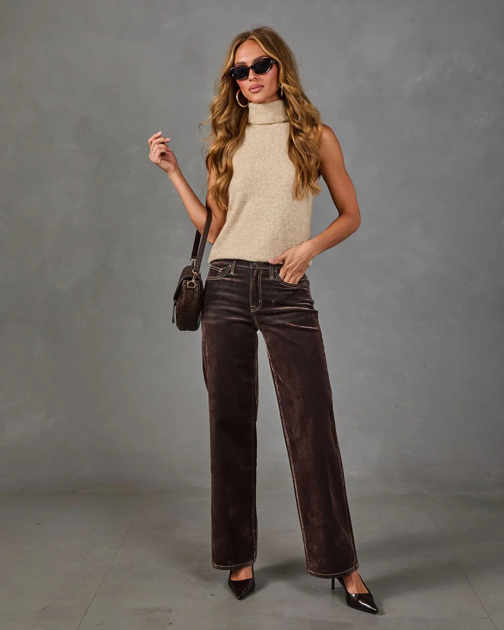 Rust Ballad Flocked Velvet Mid Rise Wide Leg Jeans | VICI
