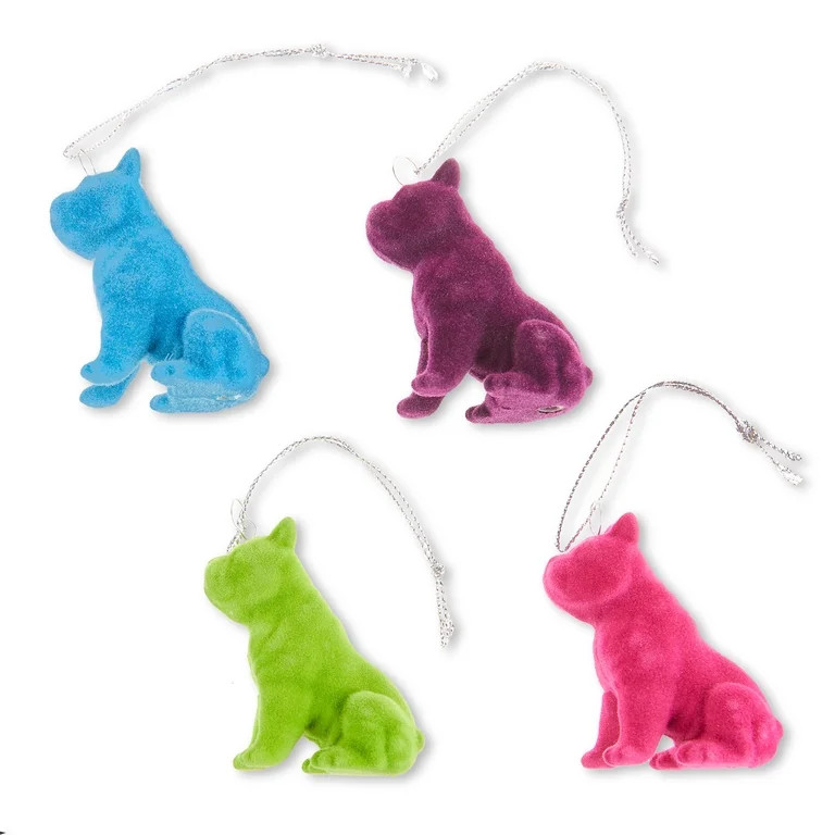 Mini Multi-Color Flocked Bulldog Christmas Ornaments, 0.5049 lb, 4 Count, by Holiday Time | Walmart (US)