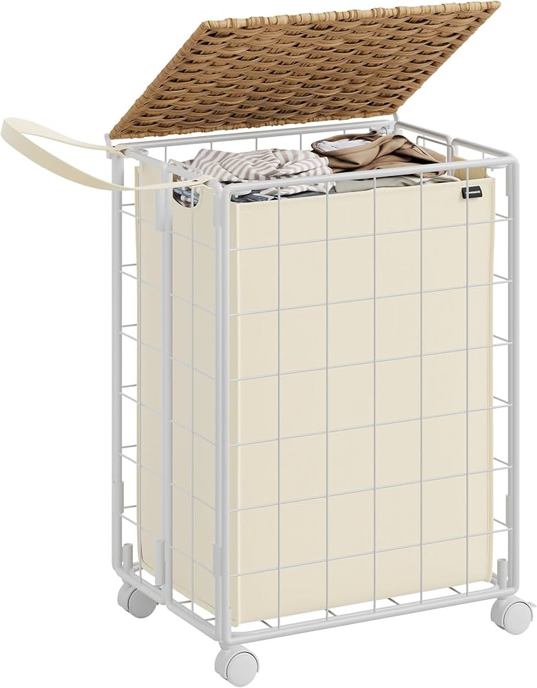 SONGMICS Laundry Hamper, 90L Laundry Basket with Lid, Clothes Hamper with Wheels, Collapsible Rem... | Amazon (US)