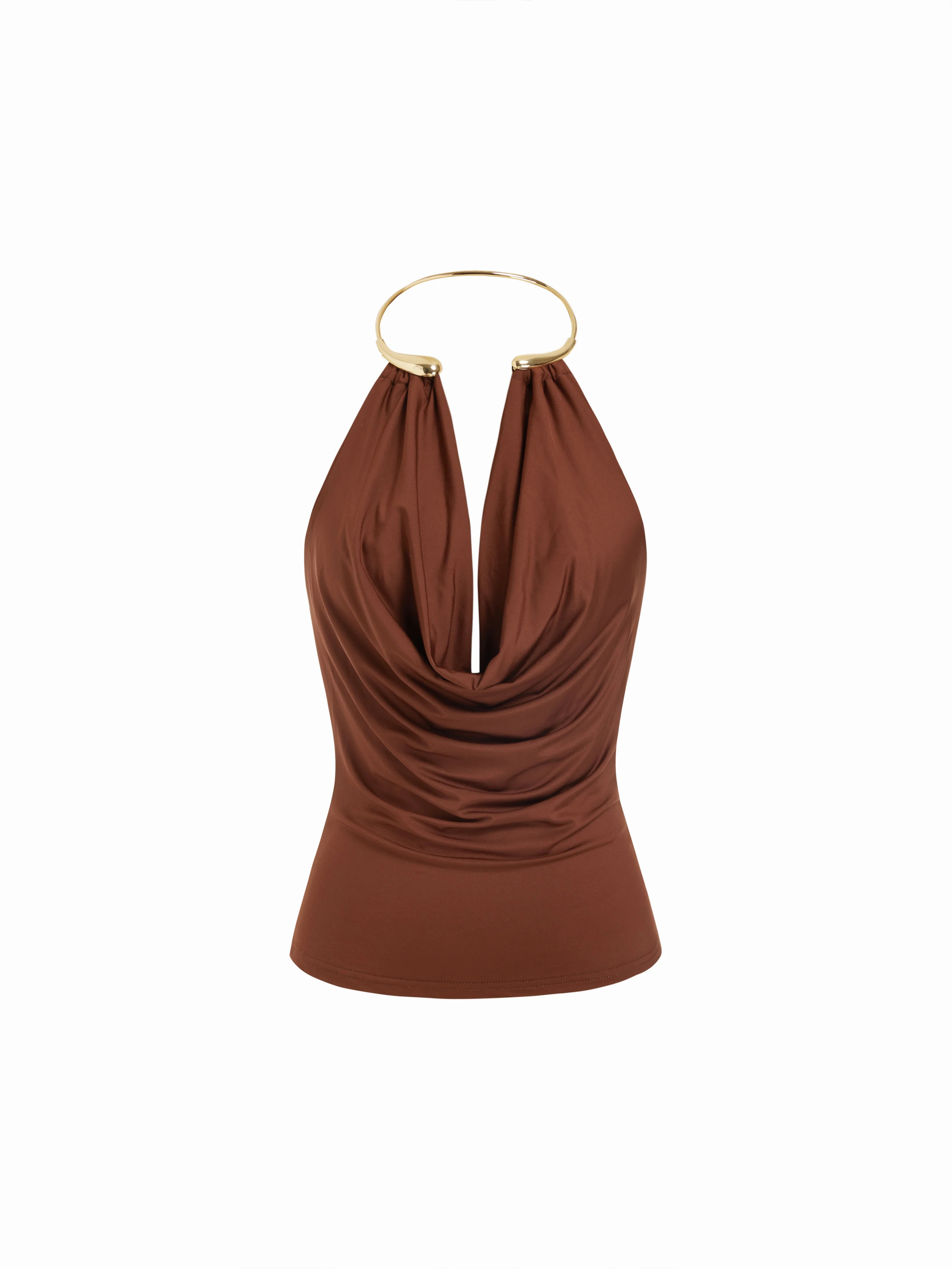Woven Cowl Neck Metal Detail Ruched Top For Date Party/Clubbing | Cider