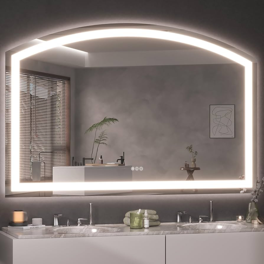 Hasipu 55" x 36" LED Bathroom Mirror Arch Vanity Mirror with Lights Frontlit Smart Touch Sensor D... | Amazon (US)