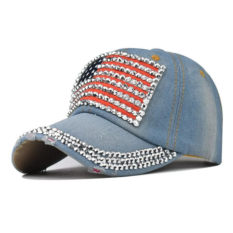 Xysaqa Bling Rhinestone Baseball Cap Patriotic Hat for Women Men American Flag Vintage Distressed... | Walmart (US)