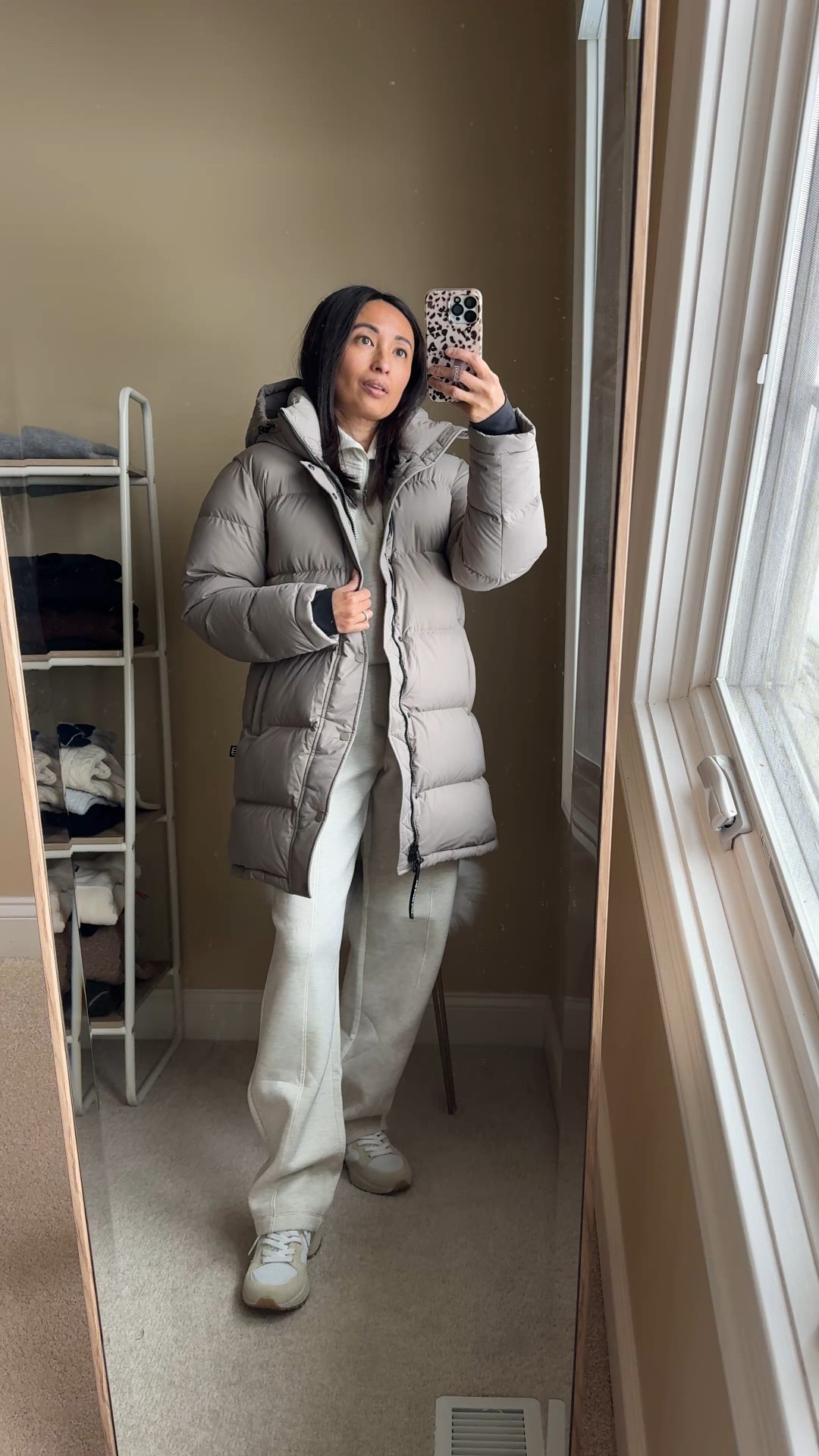 Athleisure outfit. Travel outfit. Winter outfit. 
Winter coat may be the best one I have ever had. Finally wearing it out on this frigid weekend. Linking other options as well. I sized up. 
My favorite alternative to spanx airessentials sets. Similar bouncy material, nice styling, and good quality for the price. On sale 50% off if you have a gap brand card with code FIFTY.  (Makes top around $25 and bottoms around $24.)
Zip-up pullover true to size. 
Pants with trouser details true to size. In regular length at about 5’4. Could wear petite length with flats too. 
Linking exact and similar options for chunky sneakers that give you a little height  

#LTKootd #LTKOver40