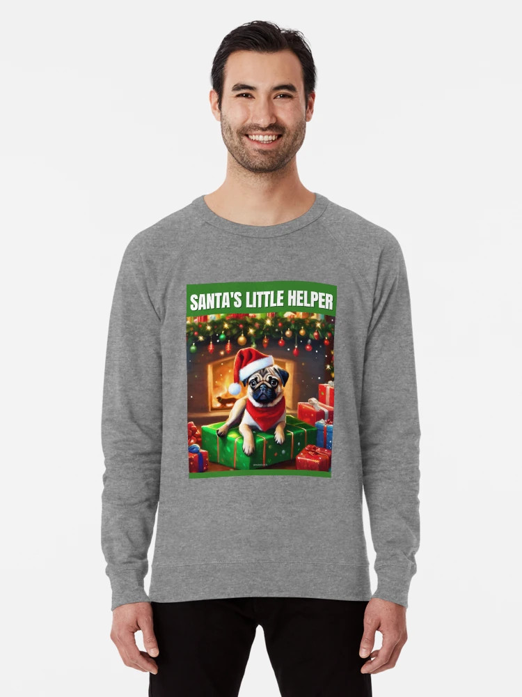 Christmas Fawn Pug - Santa's Little Helper Lightweight Sweatshirt | Redbubble (US)