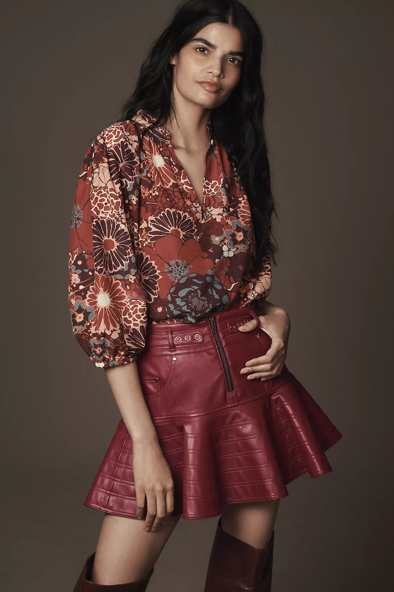 Pilcro Fit-and-Flare Faux-Leather Mini Skirt | Anthropologie (US)