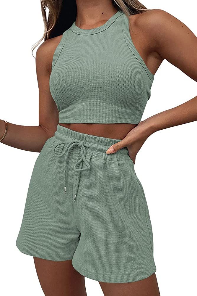 AUTOMET Womens 2 Piece Outfits Lounge Matching Sets Two Piece Linen Shorts Spring Tops 2023 Trend... | Amazon (US)