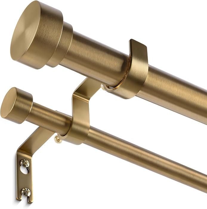 Brass Double Curtain Rod, Warm Gold Extra Long Dual Curtain Rods for Windows 36 to 153 Inch, 1 In... | Amazon (US)