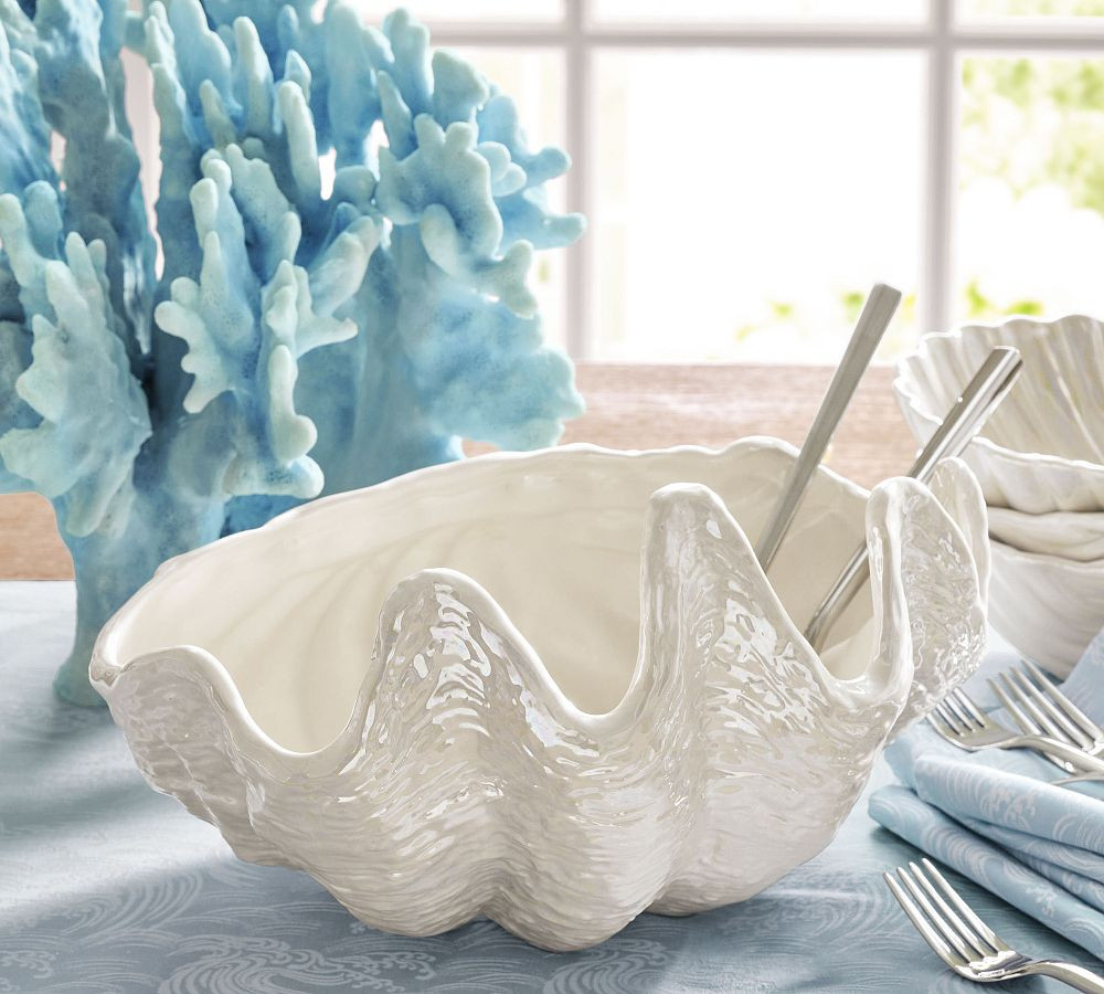Pearlescent Clam Shell Stoneware Serving Bowl | Pottery Barn (US)