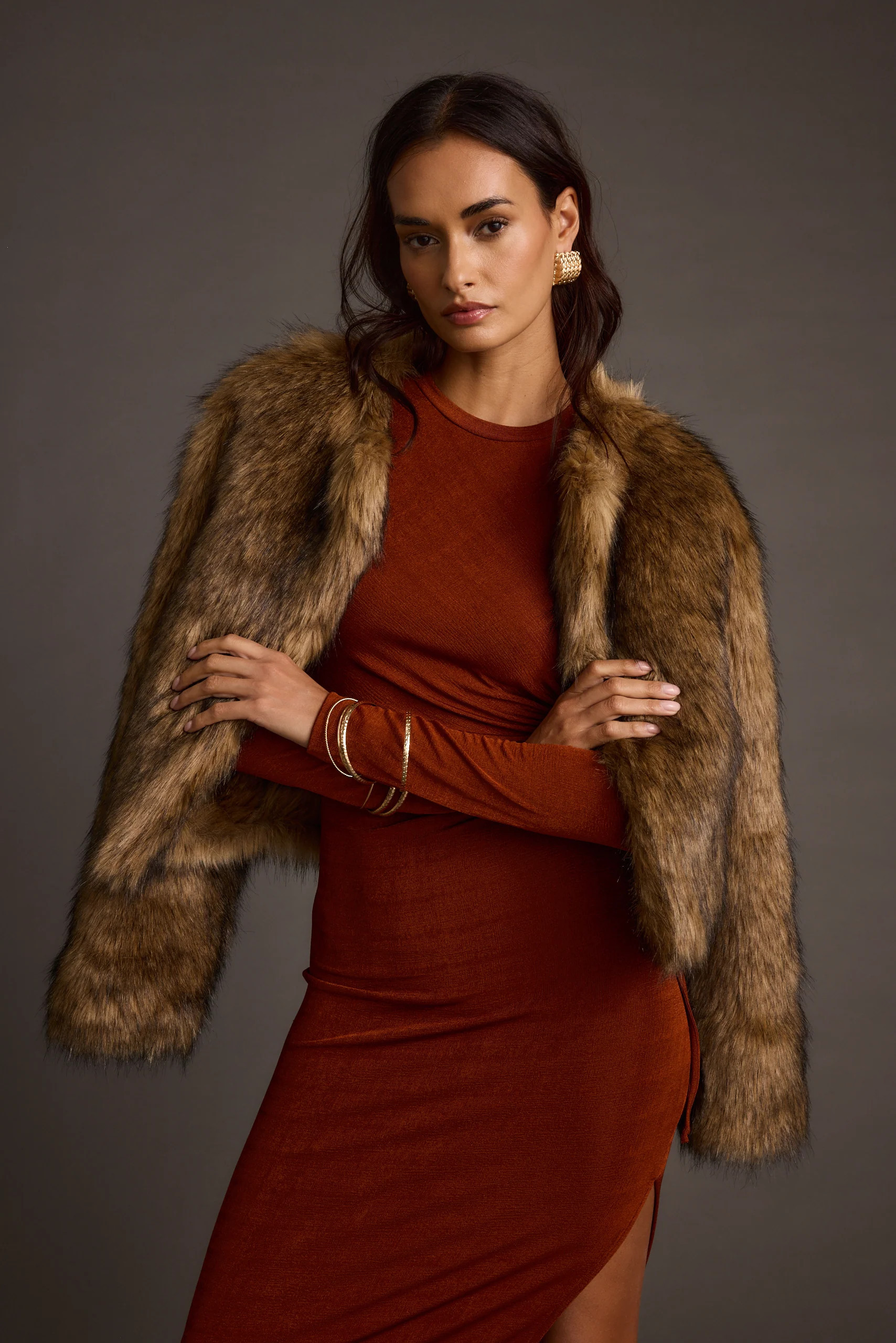 Misty Brown Faux Fur Coat | 12th Tribe