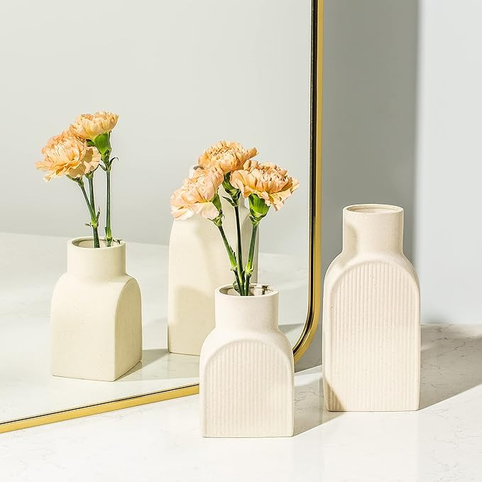 Home Habitat Nordic Vases - 2 Piece Set, Small and Large Ribbed Vase, Bottle Flower Planter Set. ... | Amazon (US)