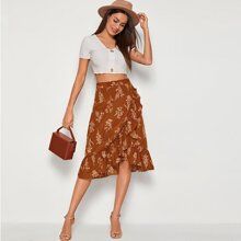 Ruffle Hem Midi Floral Skirt | SHEIN