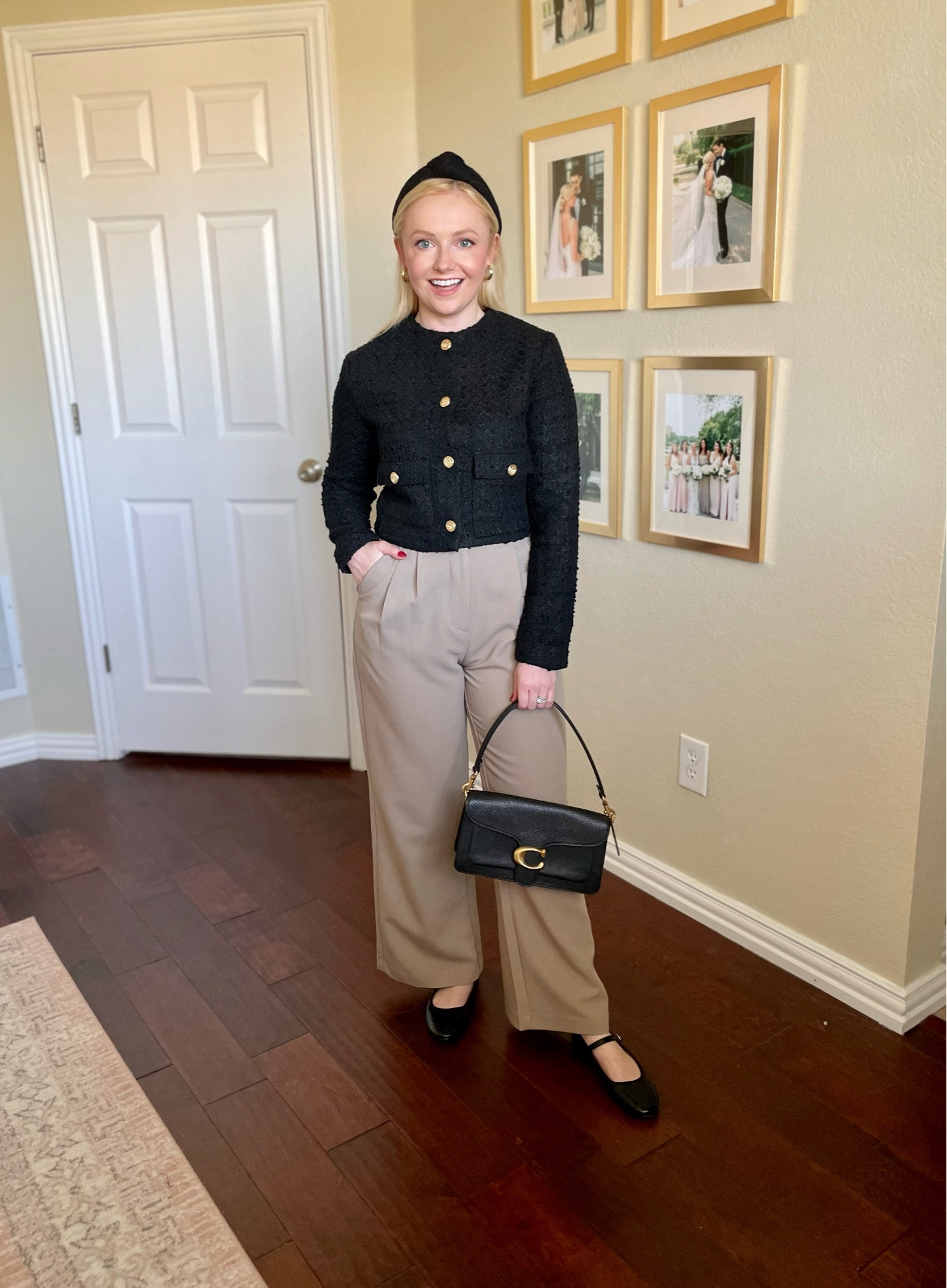 Wearing 26P in pants and XXS in blazer, size up a half size in shoes! | tailored pants, boucle jacket, tweed jacket, Mary janes, fall outfit, classic outfit 

#LTKstyletip #LTKfindsunder100 #LTKSeasonal