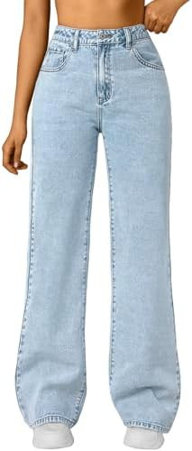Trendy Queen Women's High Waisted Straight Wide Leg Jeans, Comfort Stretch Baggy Denim Pants | Amazon (US)