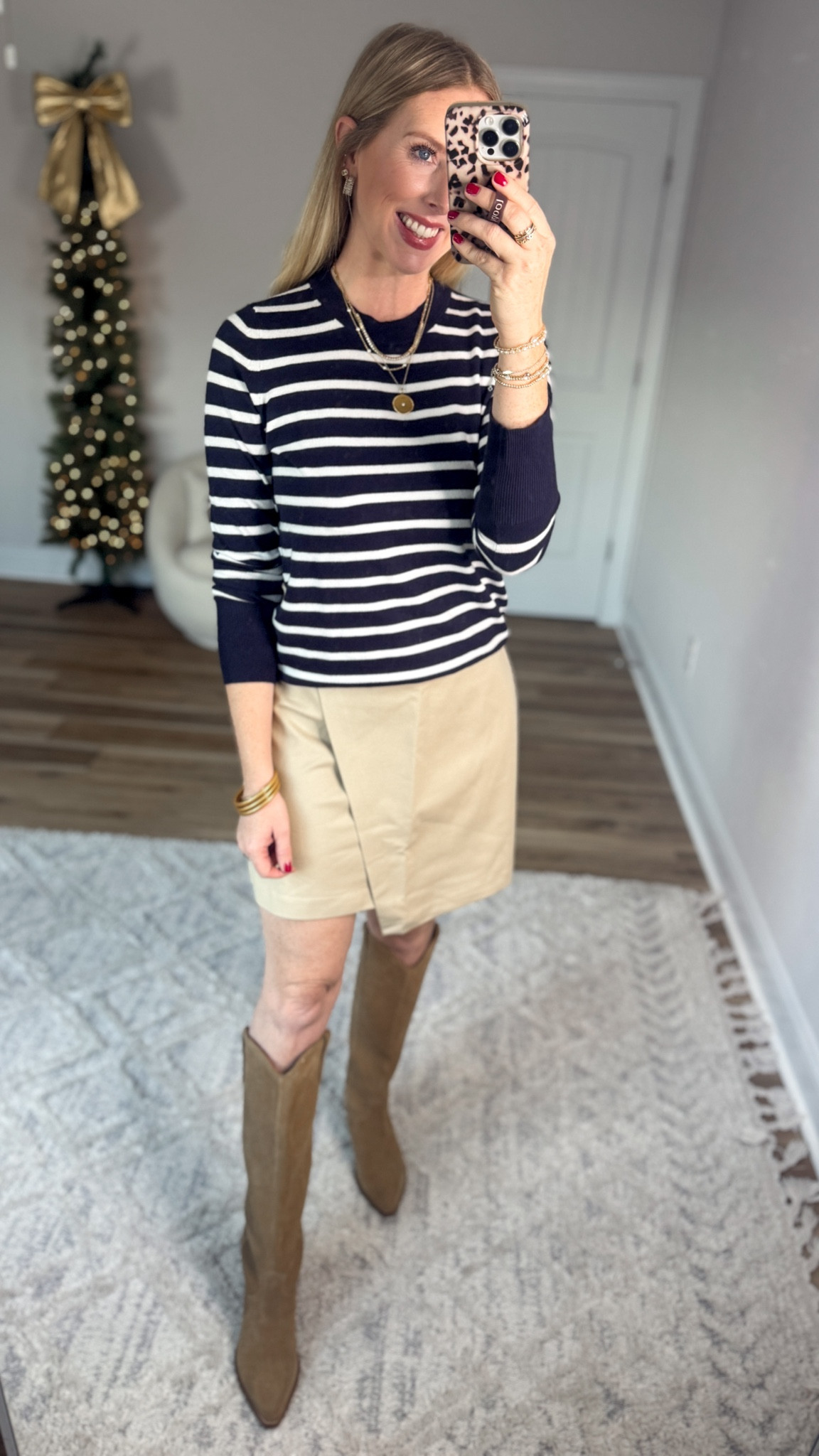 Weekend Walmart Wins SALE try-on
Navy striped sweater- small
Faux wrap skirt- small 

#LTKWorkwear #LTKFindsUnder50 #LTKSaleAlert
