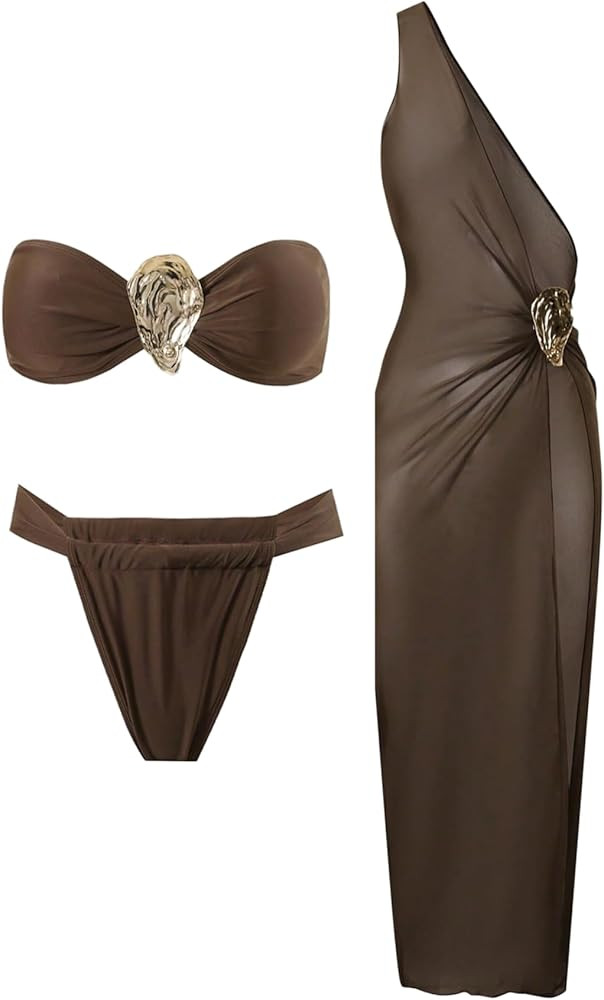 GORGLITTER Women's Strapless Bandeau Cheeky Y2K Bikini Set High Waisted Thong Swimsuits with Bath... | Amazon (US)