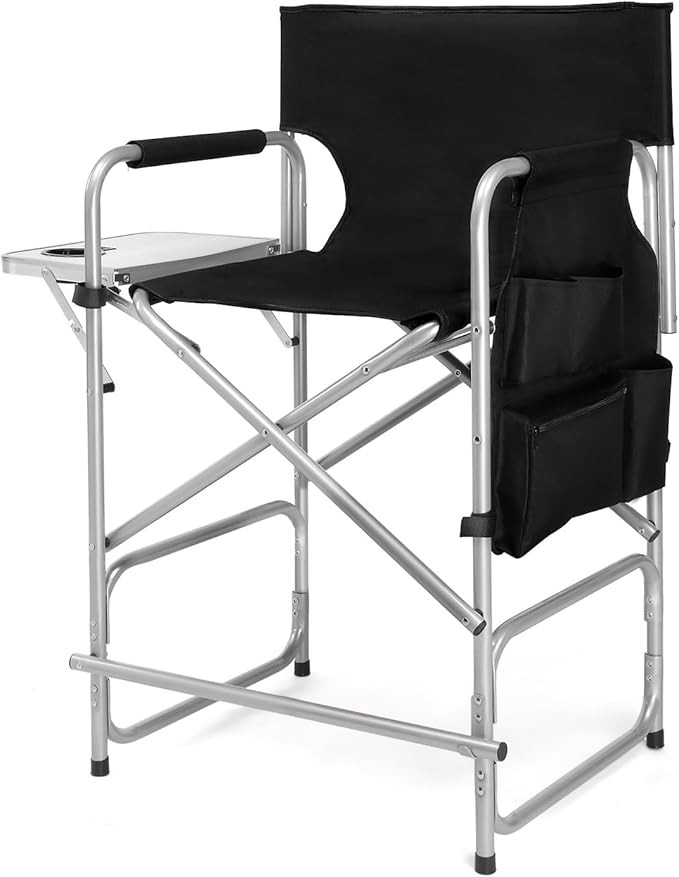 mefeir 26" Tall Folding Directors Chair with Side Table,Portable Makeup Artist Bar Height, Steel ... | Amazon (US)