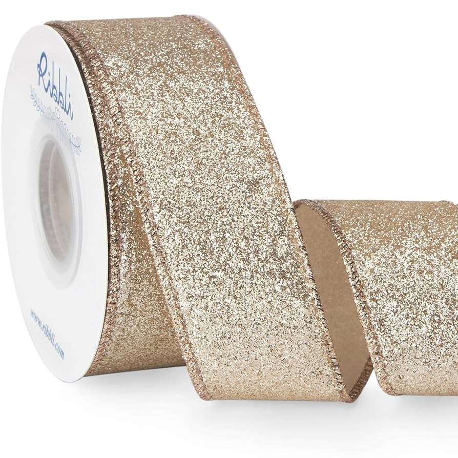 Ribbli Champagne Gold Glitter Wired Ribbon,Champagne with Metallic Edge,Christmas Ribbon for Wrea... | Amazon (US)